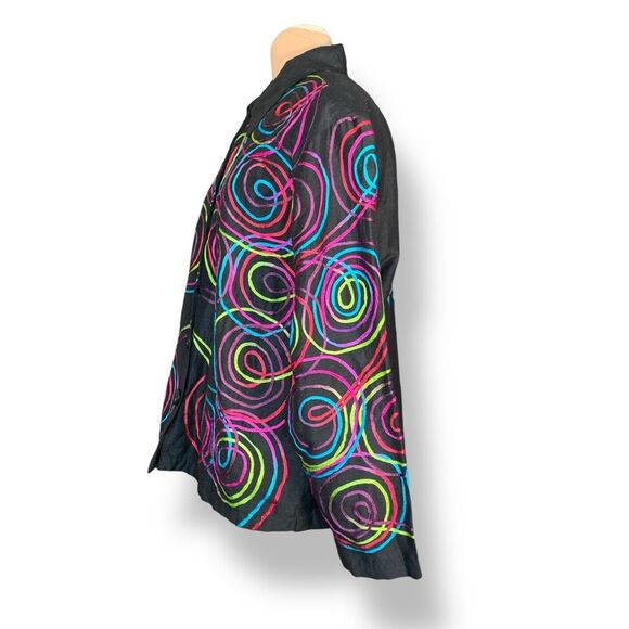 NDS Woman Silk Blend Button-Up Shirt Jacket Oversized Black Embroidered Plus 1X - Picture 4 of 9